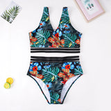 Plus Size Swimsuit Leaves Printed High Waist Two Pieces Bikini Set Swimsuit Female Women Beachwear Swimwear Bather Bathing Suit