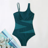 Plus Size Swimsuits Women One Shoulder Slim Swimwear For Women Mesh Solid Black Red Blue Push Up Padded Bathing Suits M-3xl 4xl