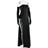 Mozision Strapless Backless Sexy Maxi Dress For Women Fashion Off-shoulder Sleeveless Floral High Split Evening Party Long Dress