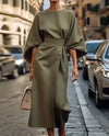 2025 Women's Clothing Fashion Black Dress Temperament Elegant Casual Waist-closing Maxi Bat Sleeve Dresses For Women Robe Femel