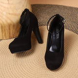 Women High Heels Fashion Suede Round Toe Female Platform Shoes Women Pumps Heeled Sandals Sexy Ankle Strap Footwear Big Size 42