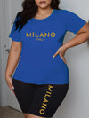 Plus Size Women 2 Piece Set Short Sleeve T-shirt and Shorts Elastic Summer Fashion MILANO Print Oversize Two Piece Outfits