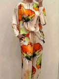 Plus Size 1XL-5XL Women's Fashion Floral Print Round Neck Top and Long Pants Sets Ladies Casual and Relaxed Two-pieces Sets