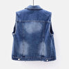 Denim Women Vest Luxury Pearls Fashion Ripped Autumn Jeans Jacket New Causal Waistcoats S-5XL