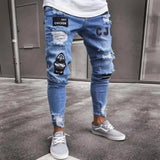 Punk Plus Size Pants Men Skinny Ripped Hole Patchwork Jeans Slim Pencil Denim Hip Pop Trousers Autumn Winter Streetwear Men's