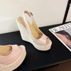 Fashion New Wedges Woven Hemp Rope High Heels Womens Sandals Fish Mouth Platform Back Buckle Strap Thick Soled Shoes Apricot
