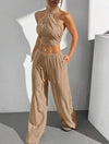 Women's Clothing Summer Casual Solid Color 2 Piece Set New Backless Cross-chest Wrapping Sexy Tank Top & Wide-leg Trousers Pants