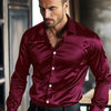 Casual Men's Satin Silk Dress Shirts Long Sleeve Social Single Breasted Button Turn-Down Collar Shirts Wedding Party Men Clothes