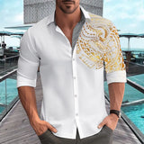 Men's Loose Shirt Dress Shirts Casual Streetwear Fashion Gold Stamping Printed Long Sleeve Cardigan Shirt Male Tops