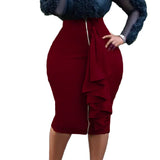 Sexy Skirts for Women Bodycon High Waisted Zipper Closure Ruffles Mid Calf Fashion Elegant African Office Work Pencil Skirts New
