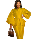 Plus Size Women African Clothes 2 Piece Set Danshiki Wedding Party Suits Ankara Trousers Puff Sleeve South Africa Outfits