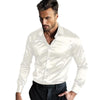 Casual Men's Satin Silk Dress Shirts Long Sleeve Social Single Breasted Button Turn-Down Collar Shirts Wedding Party Men Clothes