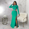Female Autumn Winter Long Maxi Dress Cutout Waist High Side Split Long Sleeve Dresses Vestidos Sexy Elegant Party Clubwear