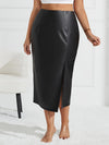 Plus size PU leather half skirt high waist straight tube mid-long slit skirt PU washable fabric sexy elegant fashion good