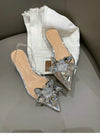 Silver Baotou Sandals Women 2025 New Summer Beautiful Pointy Wine Glass Celebrity Crystal Flower Transparent High Heels