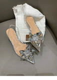 Silver Baotou Sandals Women 2025 New Summer Beautiful Pointy Wine Glass Celebrity Crystal Flower Transparent High Heels