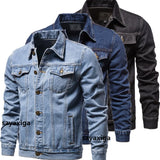 Denim Jacket Men Fashion Motorcycle Jeans Jackets Mens Causal Oversized Cotton Casual Black Blue Denim Jacket Man Outerwear Coat