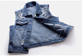 Denim Women Vest Luxury Pearls Fashion Ripped Autumn Jeans Jacket New Causal Waistcoats S-5XL