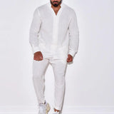 Mens Sets Linen Spring Autumn Leisure Suit Long Sleeve Shirts and Trousers Two Piece Sets Fashion Men Hot Sales Comfortable