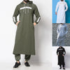 Mens Tops Muslim Middle Eastern Islamic Arabic Clothing Loose Striped Long Sleeve Drawstring Pockets Full Length Hooded Robe