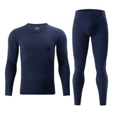 2-piece plus size men's fall/winter thermal underwear set fashion simple sleeve striped long-sleeved trousers casual pajamas set
