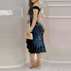 Women'S Party Dress Sexy Off Shoulder Split Ruffle Solid Bodycon Knee-Length Dress Fashion Glitter Party Elegant Dresses Vestido