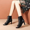 Lace-Up Sandals Heels 9CM Women's Shoes Summer 2024 Trend Black Sexy Peep Toe Boots Fashion Cloth Stilettos Jazz Dance Female