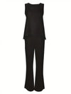 Plus Size 1XL-5XL Women's Casual Outfits Two Piece Set Solid Round Neck Tank Top  Wide Leg Pants Outfits 2 Piece Set