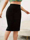 2025 Summer Plus Size Solid Slim Skirt, Casual High Waist Slit Skirt, Women's Plus SizeClothing