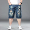 Plus Size Summer Men's Hip-hop Ripped Denim Shorts Fashion Streetwear Harajuku Rock Loose Straight Knee Length Short Jeans