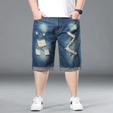 Plus Size Summer Men's Hip-hop Ripped Denim Shorts Fashion Streetwear Harajuku Rock Loose Straight Knee Length Short Jeans