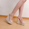 Fashion New Wedges Woven Hemp Rope High Heels Womens Sandals Fish Mouth Platform Back Buckle Strap Thick Soled Shoes Apricot