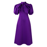 Elegant Party Dresses for Woman 2024 Luxury Bow Collar Short Sleeve High Waisted A Line Pleated Ankle Length Birthday Party Robe