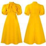 Elegant Party Dresses for Woman 2024 Luxury Bow Collar Short Sleeve High Waisted A Line Pleated Ankle Length Birthday Party Robe