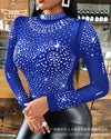 Rheinstone Diamonds Women Blouse Top T Shirt Long Sleeve Summer Fashion Slim