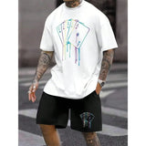 New Men's Short Sleeve Shorts Set Fashion King Printed T-Shirt Shorts 2 Sets of Casual Round Neck Jumper Breathable Sportswear