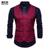 2025 Men's Formal Dress Vest Top Double Breasted Casual Tank Tops Solid Slim V-Neck Club Party Suits Vest Formal Waistcoat Men