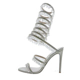 Round Open Toe Stiletto Elegant Summer New Snake-Shaped Rhinestone Foot Ring Strap High Heel Banquet Fashion Sandals for Women