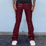 Mens Leather Pants Autumn New Casual Street Fashion Solid Color Bell Bottoms Joker Casual Pants Men