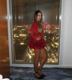 Women Sexy Red 3D Flowers Dress Sets Y2K Fishbone Bandage Adjustable Tube Top Flower Mini Skirt Suit High Street Women Outfits