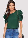 Women Blouse Fashionable Summer Versatile Urban Leisure Bubble Sleeve Round Neck Straight Tube Women's T-shirt Blouses Shirts