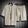 2025 Summer New Fashion Trend Men's Casual Relaxed Comfortable High Quality Plus-Size Two-Piece Sets M-5XL Checkered Sports Suit