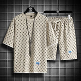 2025 Summer New Fashion Trend Men's Casual Relaxed Comfortable High Quality Plus-Size Two-Piece Sets M-5XL Checkered Sports Suit