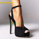 Peep Toe Platform Buckle Strap Red Sandals Pointed Toe Thin Heel Slingback Sexy Women Runway Show Shoes Spicy Girl Party Trend