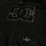Harajuku Men Zip Hoodie Sweatshirt Black Hooded Jacket with Front Logo Pockets Trendy Hip Hop Embroidered Sweatshirt Streetwear
