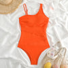 Plus Size Swimsuits Women One Shoulder Slim Swimwear For Women Mesh Solid Black Red Blue Push Up Padded Bathing Suits M-3xl 4xl