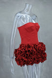 Women Sexy Red 3D Flowers Dress Sets Y2K Fishbone Bandage Adjustable Tube Top Flower Mini Skirt Suit High Street Women Outfits
