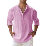 New Men Casual Shirts Lightweight Long Sleeve Henley Cotton Shirts for Beach Linen Shirts Hawaiian Breathable Collar Tops
