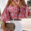 Elegant Floral Blouses For Women Sexy Backless Off Shoulder Crop Top Youth White Blouse Fashion Summer Women Clothing 2024