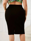 2025 Summer Plus Size Solid Slim Skirt, Casual High Waist Slit Skirt, Women's Plus SizeClothing